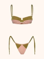 COSTUME DONNA ME FUI BALCONCINO TESSUTO LUREX CIPRIA E VERDE MILITARE - immagine 4