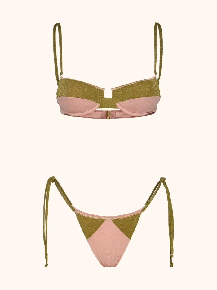 COSTUME DONNA ME FUI BALCONCINO TESSUTO LUREX CIPRIA E VERDE MILITARE - immagine 4