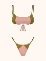 COSTUME DONNA ME FUI BRASSIERE TESSUTO LUREX CIPRIA E VERDE MILITARE - immagine 3