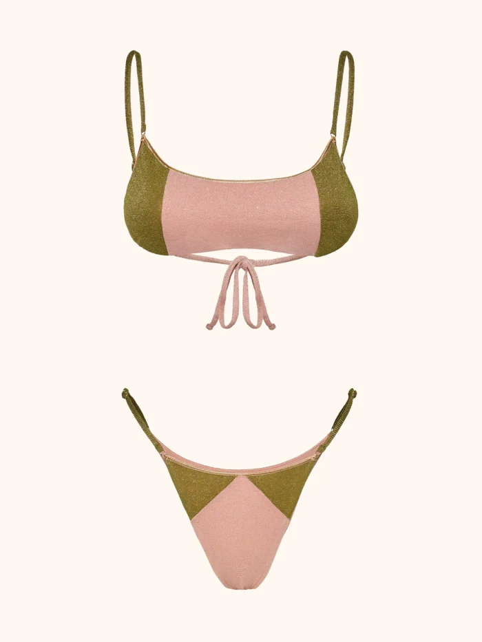 COSTUME DONNA ME FUI BRASSIERE TESSUTO LUREX CIPRIA E VERDE MILITARE - immagine 3