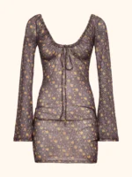 VESTITO COPRICOSTUME VIOLA CON FIORELLINI - immagine 3