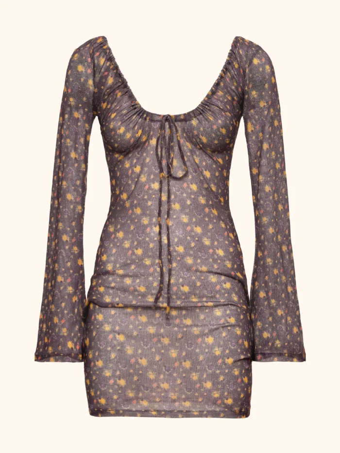 VESTITO COPRICOSTUME VIOLA CON FIORELLINI - immagine 3