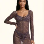 VESTITO-COPRICOSTUME ME FUI DELLA STAGIONE ESTATE 2026. TRASPARENTE VIOLA CON STAMPA DI FIORELLINI