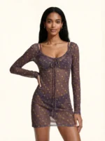 VESTITO-COPRICOSTUME ME FUI DELLA STAGIONE ESTATE 2026. TRASPARENTE VIOLA CON STAMPA DI FIORELLINI