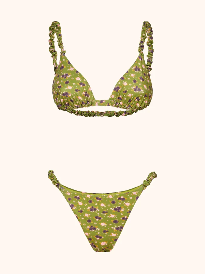 COSTUME DONNA ME FUI TRIANGOLO CON CLASSICA BRETELLA ARRICCIATA VERDE CON FIORELLINI - immagine 3