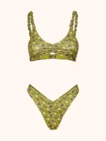 COSTUME DONNA ME FUI BRASSIERE CLASSICA BRETELLINA ARRICCIATA VERDE CON FIORELLINI - immagine 2