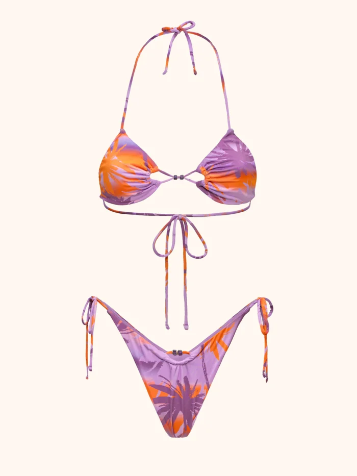 COSTUME DONNA ME FUI TRIANGOLO FANTASIA BASE LILLA E ARANCIO CON DETTAGLIO DI PERLINE VIOLA - immagine 9