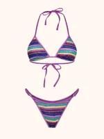 COSTUME DONNA ME FUI TRIANGOLO TESSUTO LAVORATO A RIGHE LILLA, VIOLA E VERDE - immagine 8