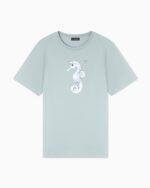 T SHIRT UOMO EMPORIO ARMANI IN COTONE AZZURRO CON STAMPA CAVALLUCCIO MARINO - immagine 4