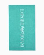 TELO MARE EMPORIO ARMANI IN SPUGNA LEGGERA LOGATO COLOR VERDE ACQUA