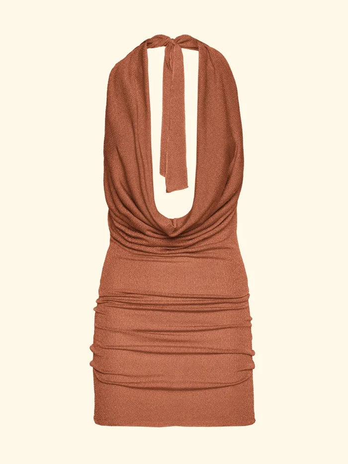 ABITO CORTO DONNA EFFEK IN LUREX ARANCIO CON PROFONDO SCOLLO SUL DAVANTI E SULLA SCHIENA - immagine 4