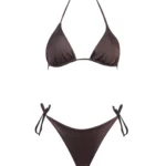 COSTUME DONNA MATINEE A DUE PEZZI DELLA STAGIONE ESTATE 2026. TRIANGOLO KATE IN LYCRA LUCIDA MARRONE