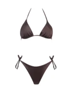 COSTUME DONNA MATINEE A DUE PEZZI DELLA STAGIONE ESTATE 2026. TRIANGOLO KATE IN LYCRA LUCIDA MARRONE