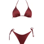 COSTUME DONNA MATINEE A DUE PEZZI DELLA STAGIONE ESTATE 2026. TRIANGOLO KATE IN LYCRA LUCIDA VINO