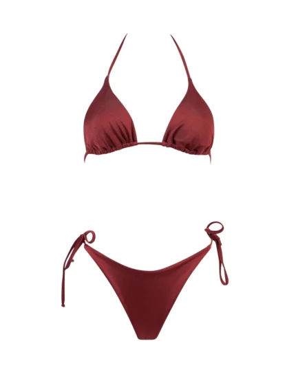 COSTUME DONNA MATINEE A DUE PEZZI DELLA STAGIONE ESTATE 2026. TRIANGOLO KATE IN LYCRA LUCIDA VINO