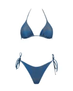 COSTUME DONNA MATINEE A DUE PEZZI DELLA STAGIONE ESTATE 2026. TRIANGOLO IN TESSUTO LUREX NEL COLORE BLU