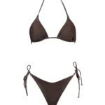 COSTUME DONNA MATINEE A DUE PEZZI DELLA STAGIONE ESTATE 2026. TRIANGOLO IN TESSUTO LUREX NEL COLORE MARRONE