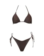 COSTUME DONNA MATINEE A DUE PEZZI DELLA STAGIONE ESTATE 2026. TRIANGOLO IN TESSUTO LUREX NEL COLORE MARRONE