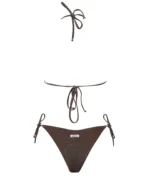 COSTUME DONNA MATINEE A DUE PEZZI DELLA STAGIONE ESTATE 2026. TRIANGOLO IN TESSUTO LUREX NEL COLORE MARRONE