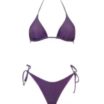 COSTUME DONNA MATINEE A DUE PEZZI DELLA STAGIONE ESTATE 2026. TRIANGOLO IN TESSUTO LUREX NEL COLORE VIOLA