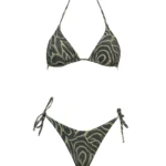 COSTUME DONNA MATINEE A DUE PEZZI DELLA STAGIONE ESTATE 2026. TRIANGOLO IN TESSUTO LUREX NEL COLORE ZEBRATO VERDE