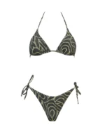 COSTUME DONNA MATINEE A DUE PEZZI DELLA STAGIONE ESTATE 2026. TRIANGOLO IN TESSUTO LUREX NEL COLORE ZEBRATO VERDE