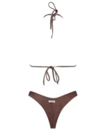 COSTUME DONNA MATINEE A DUE PEZZI DELLA STAGIONE ESTATE 2026. TRIANGOLO KATE A COSTINE IN LUREX COLOR MARRONE