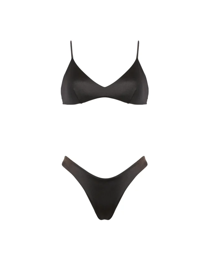 COSTUME DONNA MATINEE A DUE PEZZI DELLA STAGIONE ESTATE 2026. TOP CON IMBOTTITURA ESTRAIBILE LYCRA LUCIDA COLOR MARRONE