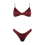 COSTUME DONNA MATINEE A DUE PEZZI DELLA STAGIONE ESTATE 2026. TOP CON IMBOTTITURA ESTRAIBILE LYCRA LUCIDA COLOR VINO