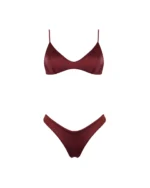 COSTUME DONNA MATINEE A DUE PEZZI DELLA STAGIONE ESTATE 2026. TOP CON IMBOTTITURA ESTRAIBILE LYCRA LUCIDA COLOR VINO