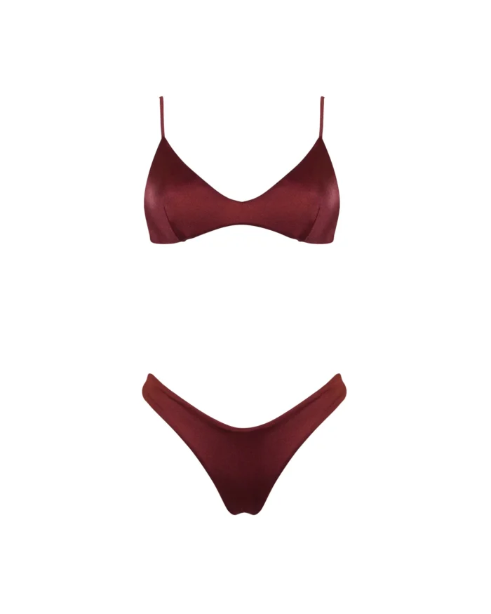 COSTUME DONNA MATINEE A DUE PEZZI DELLA STAGIONE ESTATE 2026. TOP CON IMBOTTITURA ESTRAIBILE LYCRA LUCIDA COLOR VINO