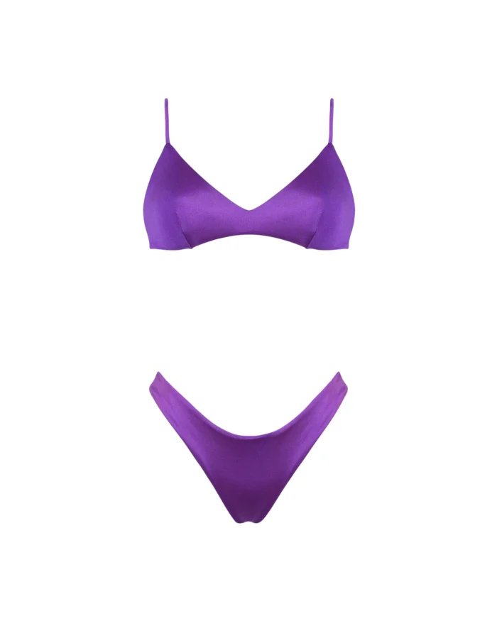 COSTUME DONNA MATINEE A DUE PEZZI DELLA STAGIONE ESTATE 2026. TOP CON IMBOTTITURA ESTRAIBILE LYCRA LUCIDA COLOR VIOLA