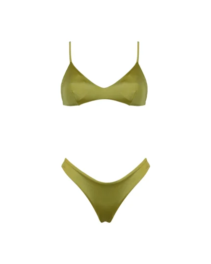 COSTUME DONNA MATINEE A DUE PEZZI DELLA STAGIONE ESTATE 2026. TOP CON IMBOTTITURA ESTRAIBILE LYCRA LUCIDA COLOR VERDE