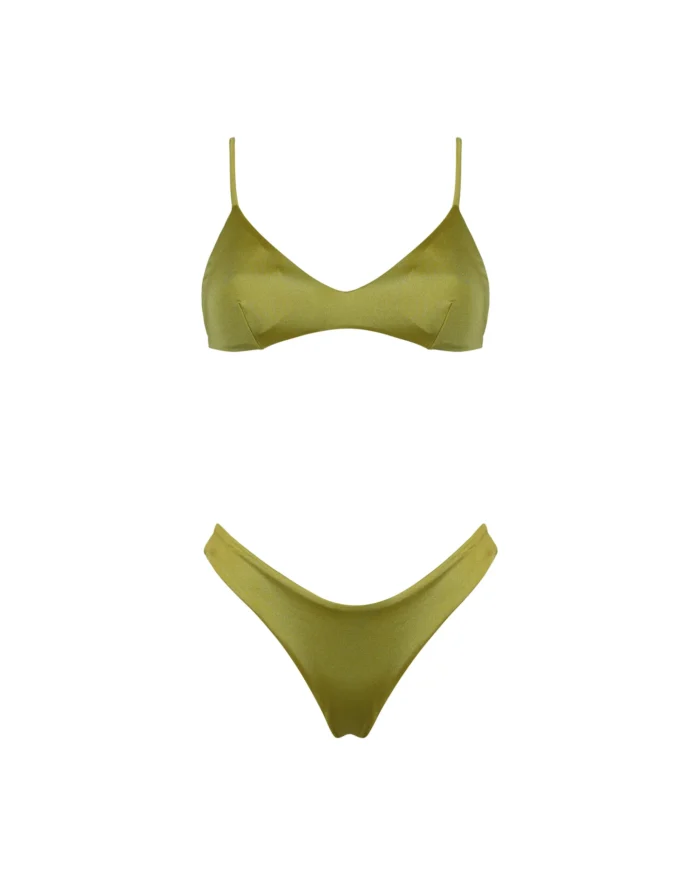 COSTUME DONNA MATINEE A DUE PEZZI DELLA STAGIONE ESTATE 2026. TOP CON IMBOTTITURA ESTRAIBILE LYCRA LUCIDA COLOR VERDE