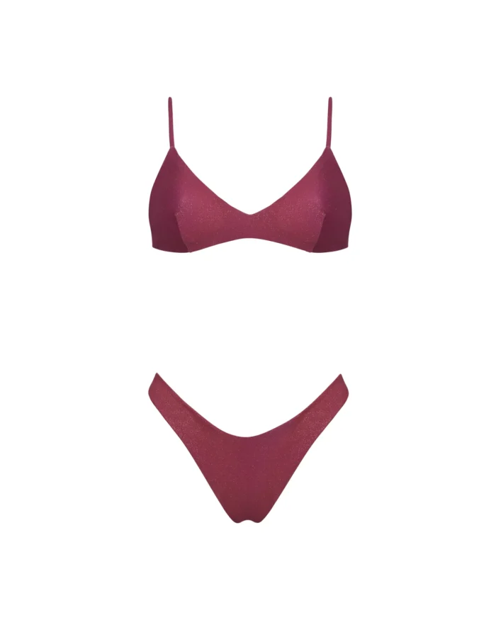 COSTUME DONNA MATINEE A DUE PEZZI DELLA STAGIONE ESTATE 2026. TOP CON IMBOTTITURA ESTRAIBILE NEL TESSUTO KRISTALL COLOR VINO