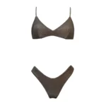 COSTUME DONNA MATINEE A DUE PEZZI DELLA STAGIONE ESTATE 2026. TOP CON IMBOTTITURA ESTRAIBILE NEL TESSUTO IN LURE NEL COLOR MARRONE