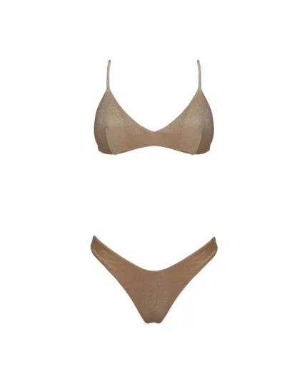 COSTUME DONNA MATINEE A DUE PEZZI DELLA STAGIONE ESTATE 2026. TOP CON IMBOTTITURA ESTRAIBILE NEL TESSUTO IN LUREX NEL COLOR ORO