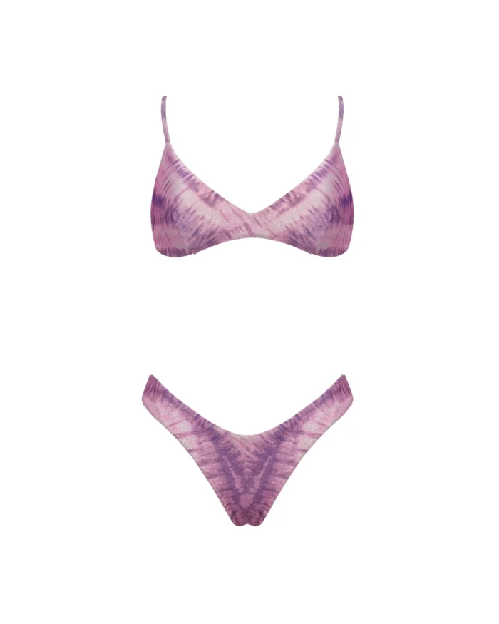 COSTUME DONNA MATINEE A DUE PEZZI DELLA STAGIONE ESTATE 2026. TOP IN TESSUTO LUREX NEL COLORE TIE DYE ROSA