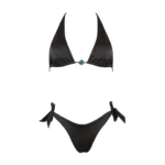 COSTUME DONNA MATINEE A DUE PEZZI DELLA STAGIONE ESTATE 2026. TRIANGOLO ALTO CON DETTAGLIO TRA LE COPPE DI LYCRA LUCIDA MARRONE