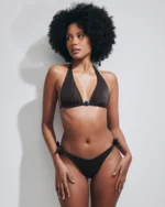 COSTUME DONNA MATINEE TRIANGOLO ALTO CON DETTAGLIO TRA LE COPPE LYCRA LUCIDA MARRONE - immagine 2