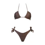 COSTUME DONNA MATINEE A DUE PEZZI DELLA STAGIONE ESTATE 2026. TOP/FASCIA IN TESSUTO A COSTINE LUREX MARRONE