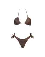 COSTUME DONNA MATINEE A DUE PEZZI DELLA STAGIONE ESTATE 2026. TOP/FASCIA IN TESSUTO A COSTINE LUREX MARRONE