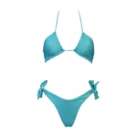 COSTUME DONNA MATINEE A DUE PEZZI DELLA STAGIONE ESTATE 2026. TOP/FASCIA IN TESSUTO A COSTINE LUREX AZZURRO