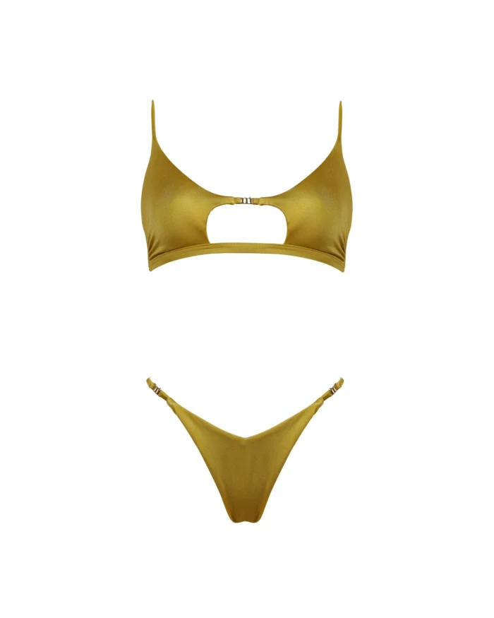 COSTUME DONNA MATINEE A DUE PEZZI DELLA STAGIONE ESTATE 2026. TOP CON FORO E DETTAGLIO IN METALLO. LYCRA LUCIDA NERA