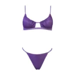 COSTUME DONNA MATINEE A DUE PEZZI DELLA STAGIONE ESTATE 2026. TOP CON FORO IN TESSUTO COSTINE LUREX NEL COLORE VIOLA