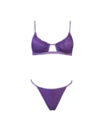 COSTUME DONNA MATINEE A DUE PEZZI DELLA STAGIONE ESTATE 2026. TOP CON FORO IN TESSUTO COSTINE LUREX NEL COLORE VIOLA