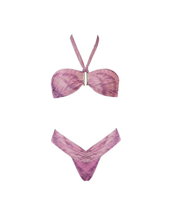 COSTUME DONNA MATINEE A DUE PEZZI DELLA STAGIONE ESTATE 2026. FASCIA IN TESSUTO LUREX FANTASIA DIE TYE ROSA