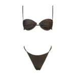 COSTUME DONNA MATINEE A DUE PEZZI DELLA STAGIONE ESTATE 2026. NON IMBOTTITO CON FERRETTO IN TESSUTO LUREX MARRONE