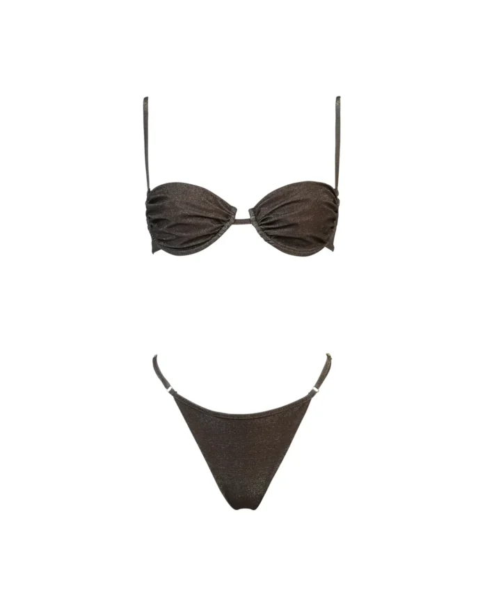 COSTUME DONNA MATINEE A DUE PEZZI DELLA STAGIONE ESTATE 2026. NON IMBOTTITO CON FERRETTO IN TESSUTO LUREX MARRONE