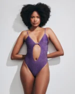 COSTUME DONNA MATINEE INTERO IN TESSUTO LUREX VIOLA - immagine 2